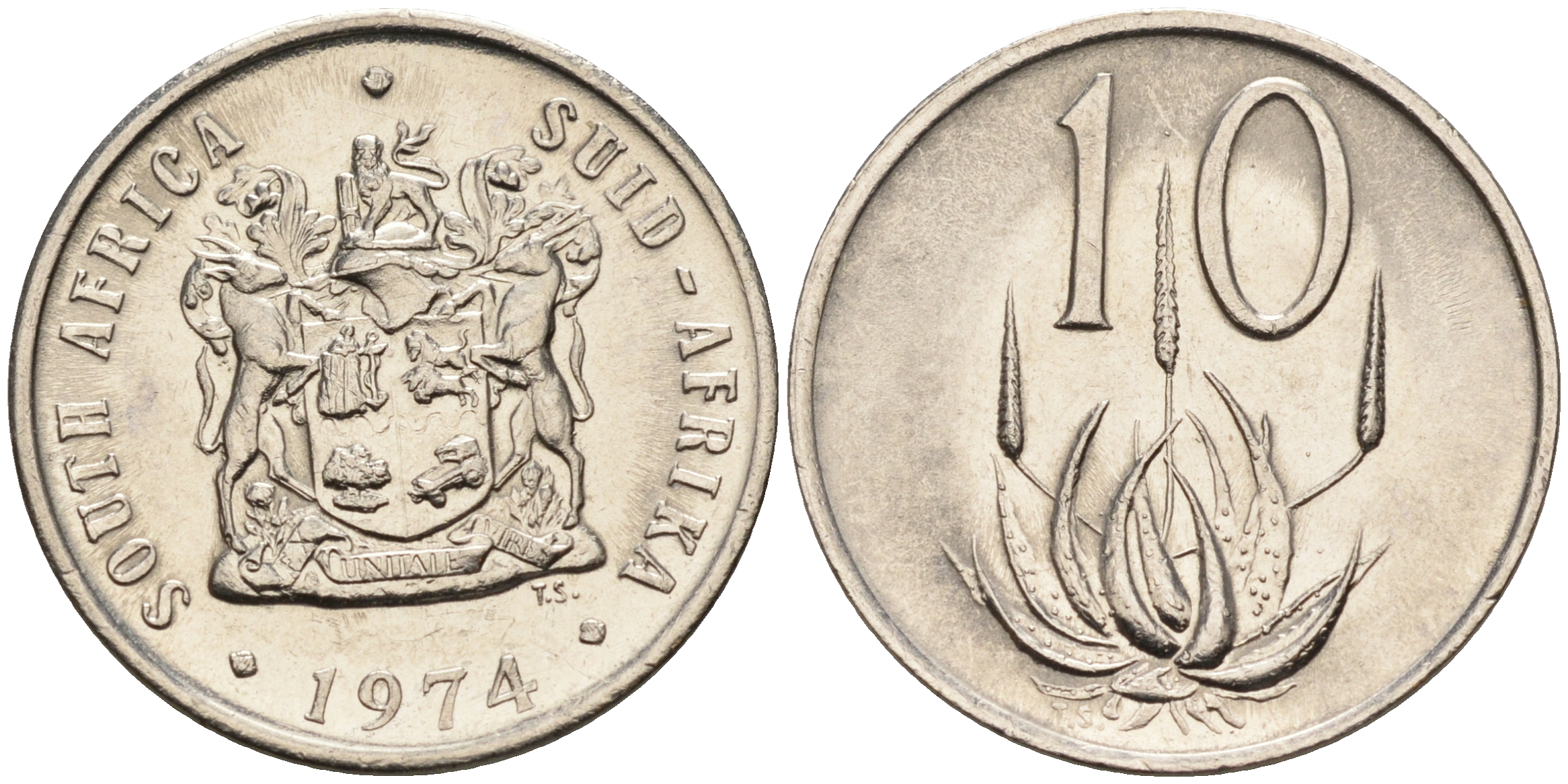 ЮАР 10 центов 1974 цветок алоэ KM 85 никель  UNC  4189-124