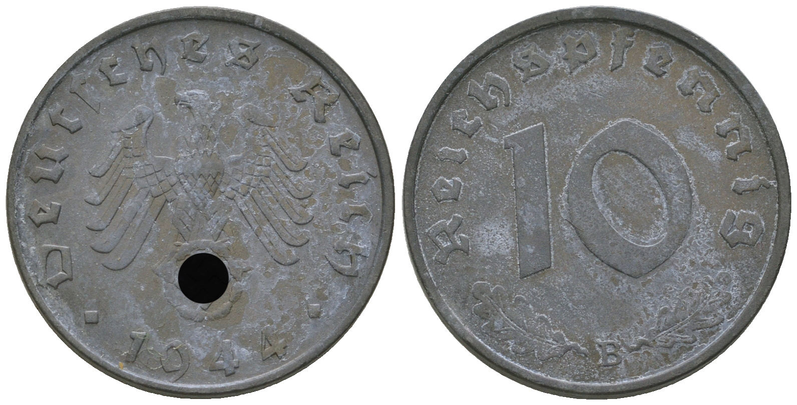 Германия 10 рейхспфеннигов 1944 B KM 101, J. 371 цинк    4589-234