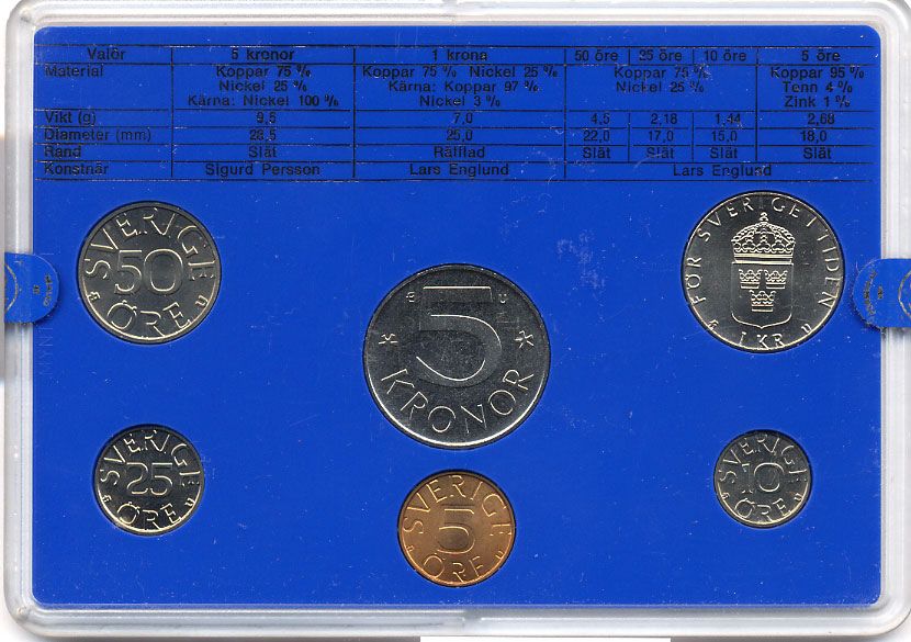 Швеция набор монетного двора из 6 монет 1980 в пластике, Карл XVI Густав (1973- ) KM MS15 UNC 4-3-6-126