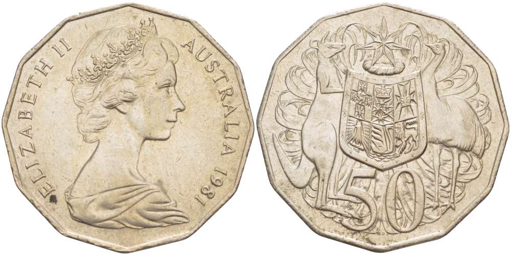 Австралия 50 центов 1981 Елизавета II (1952-2022), герб, кенгуру KM 68 медно-никель 4184-1032