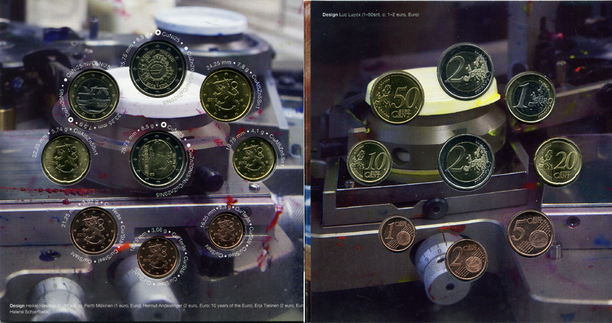 Финляндия евронабор из 8 монет + 2 евро юбилейная 2012 Хелена Шерфбек (1862-1946), финско-шведская художница, официальный набор в оригинальном буклете UNC 5-6-2-26