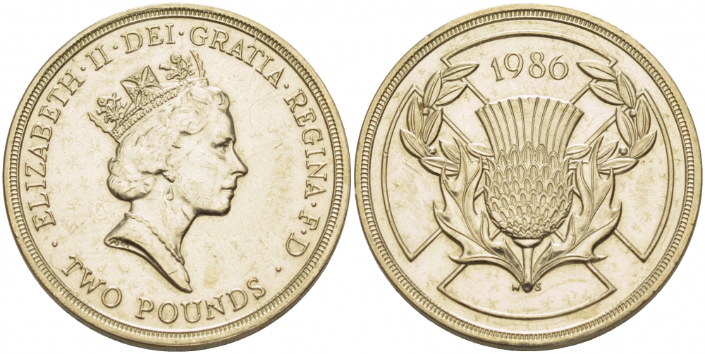 Великобритания 2 фунта 1986 Елизавета II (1952-2022), XIII Игры Британского Содружества KM 947, Spink 4311 (K1) никель латунь 51-4211