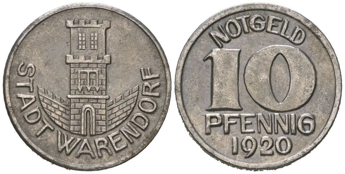Варендорф (Пруссия, Вестфалия) 10 пфеннигов 1920 Funck 575.4, Men18 32804.4 железо 4379-537