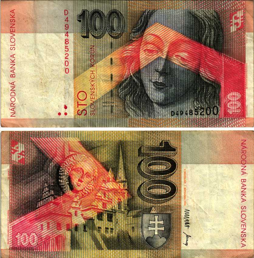 СЛОВАКИЯ 100 КРОН 1993 1 СЕНТЯБРЯ 1993, СЕРИЯ D, МАДОННА Pick 22а бумага 7207-29-1-2