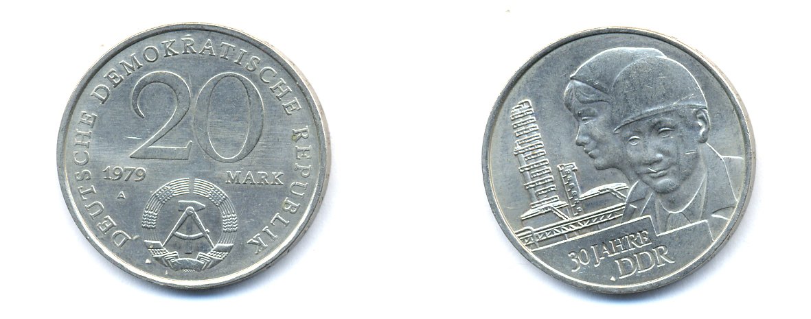 ГДР 20 марок 1979 A, 30 лет образования ГДР J. 1573, KM 75 медь никель цинк UNC 3333-446