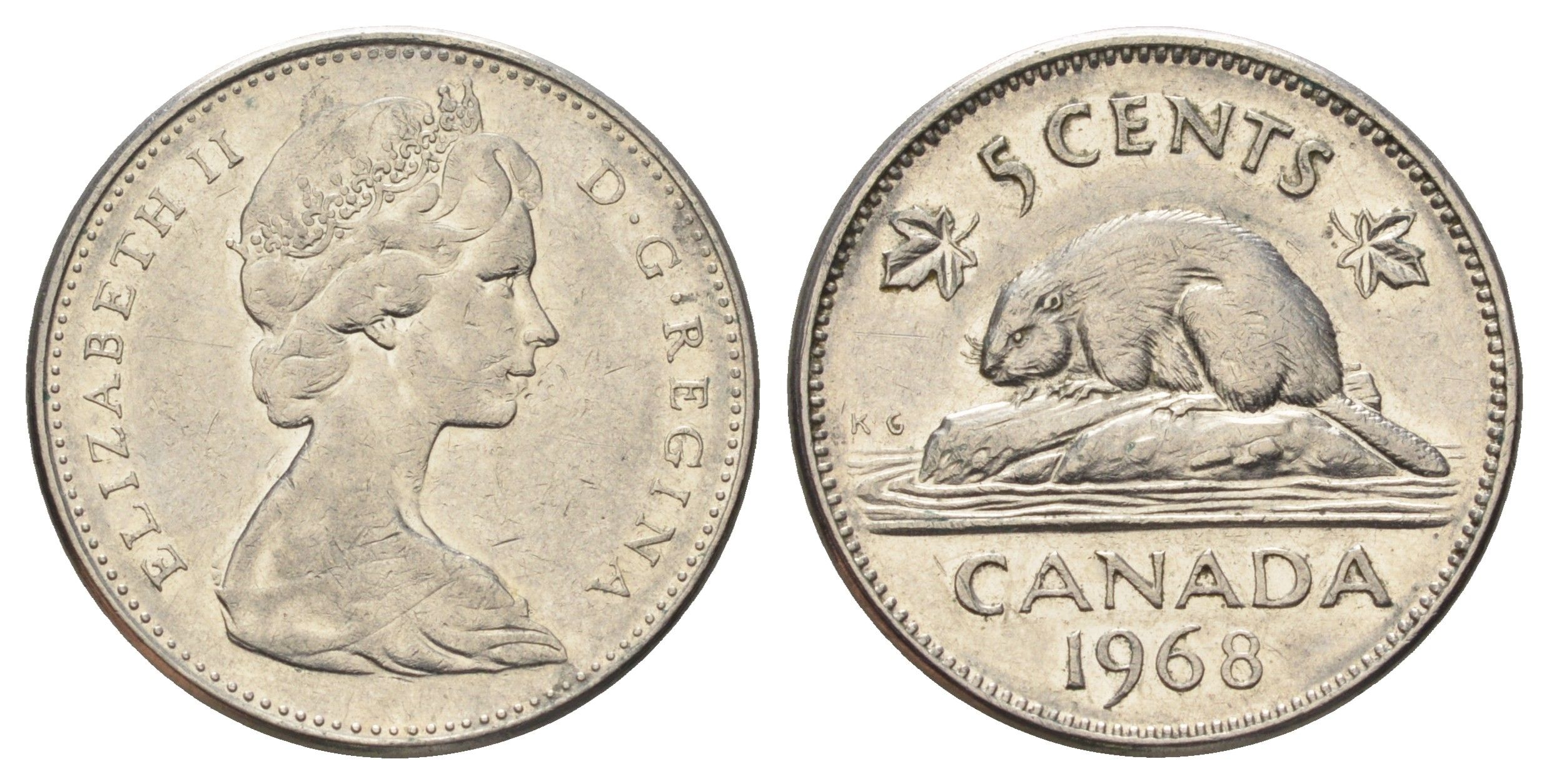 Канада 5 центов 1968 Елизавета II (1952-2022), бобр KM 60.1 никель 4689-357