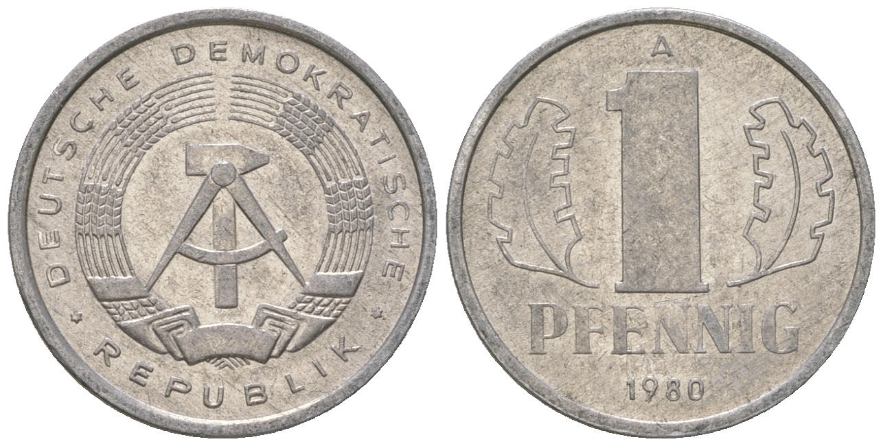 ГДР 1 пфенниг 1980 A KM 8.1 алюминий 4651-1259