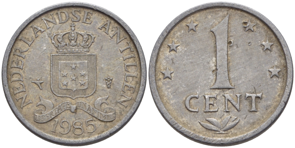 Нидерландские Антилы 1 цент 1985 Беатрикс (1980-2013) KM 8а алюминий 66-952