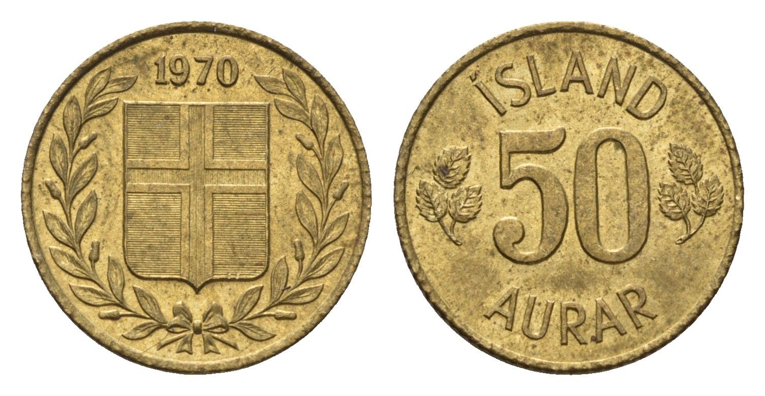 Исландия 50 эйре 1970 KM 17 никель латунь UNC 4696-353