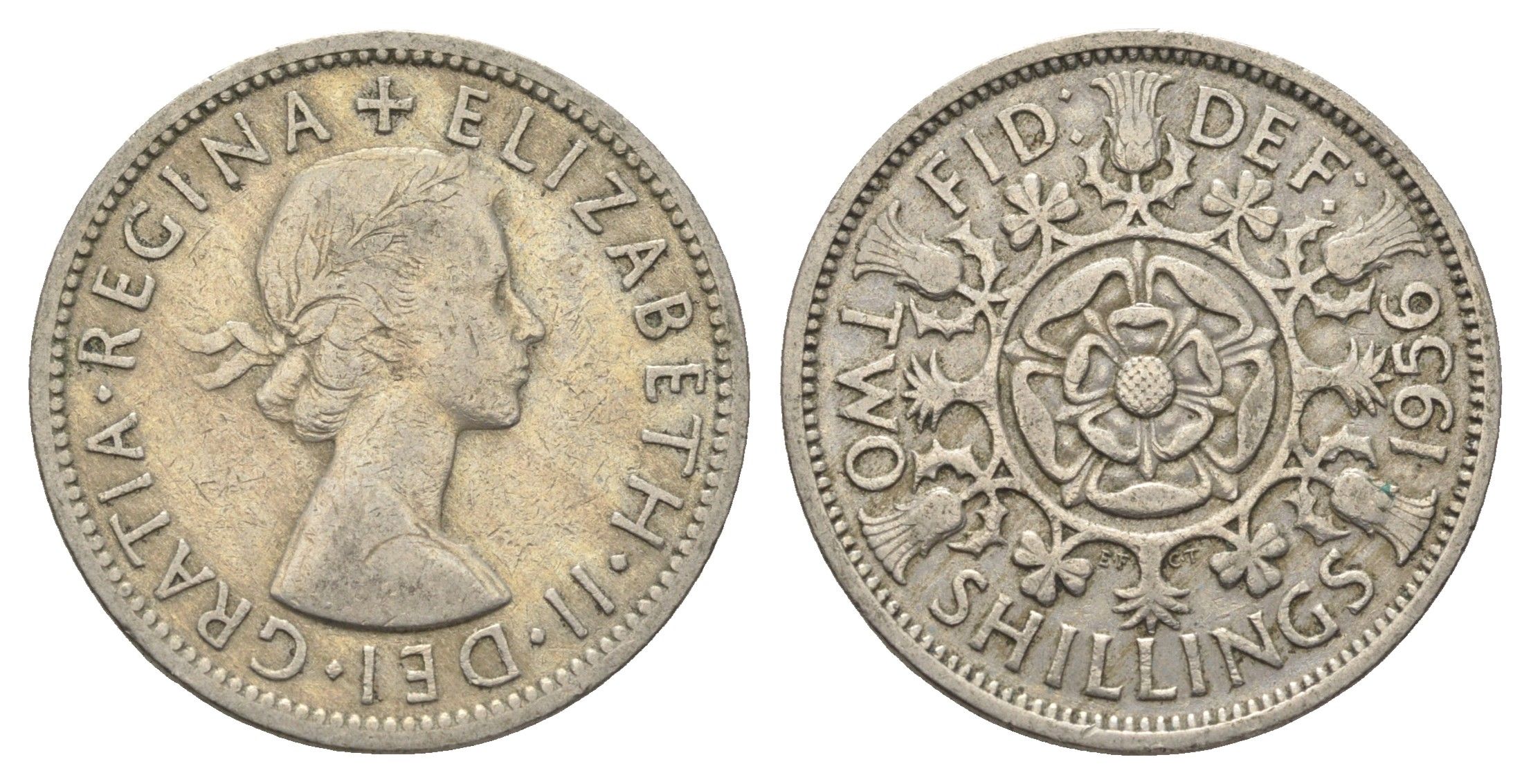 Великобритания 2 шиллинга (флорин) 1956 Елизавета II (1952-2022) KM 906, Spink 4146 медно-никель 4663-311