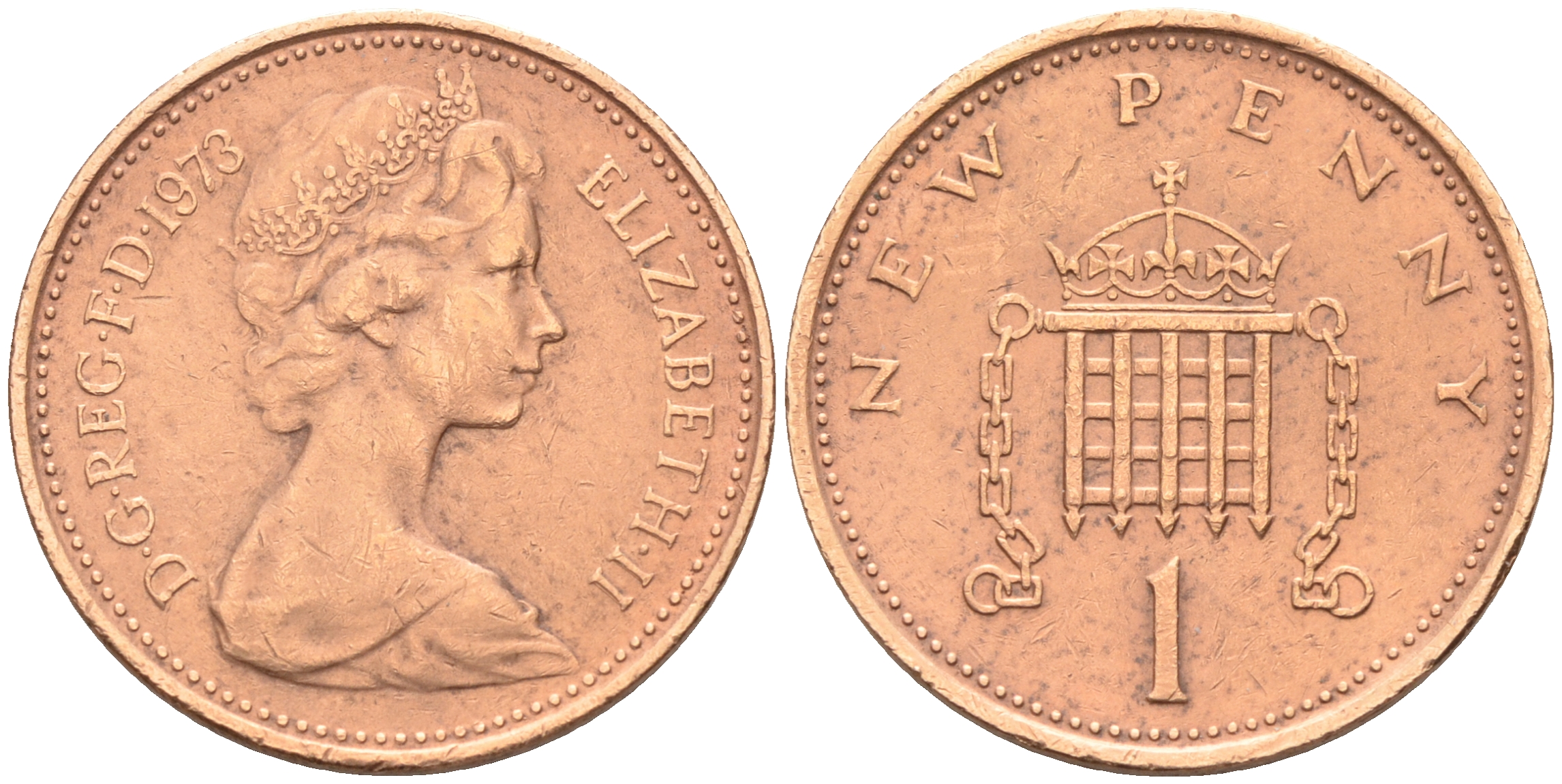 Великобритания 1 пенни 1973 Елизавета II (1952-2022) KM 915, Spink 4237 (B1) бронза 4588-538