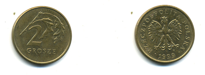 Польша 2 гроша 1999 MW KM 277, Parchimowicz 702f латунь 3999-1123