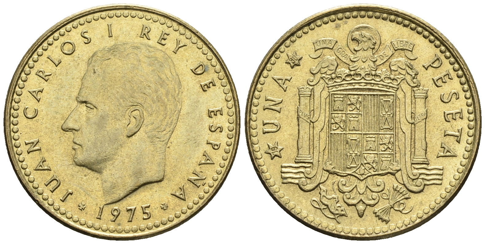 Испания 1 песета 1975 (80) Хуан Карлос I (1975-2014) KM 806 алюминиевая бронза 85-721