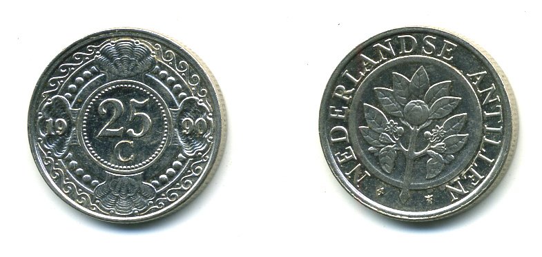 Нидерландские Антилы 25 центов 1990 Беатрикс (1980-2013) KM 35 никелированная сталь 35-711