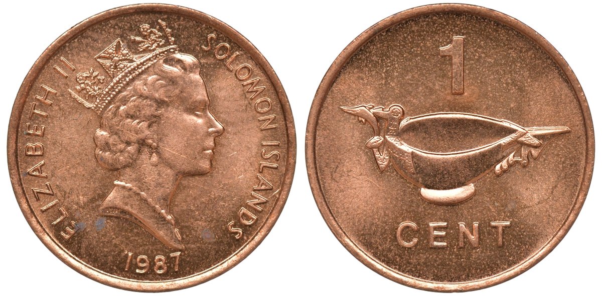 Соломоновы острова 1 цент 1987 Елизавета II (1953-) KM 24 сталь плакированная бронзой aUNC 4602-865