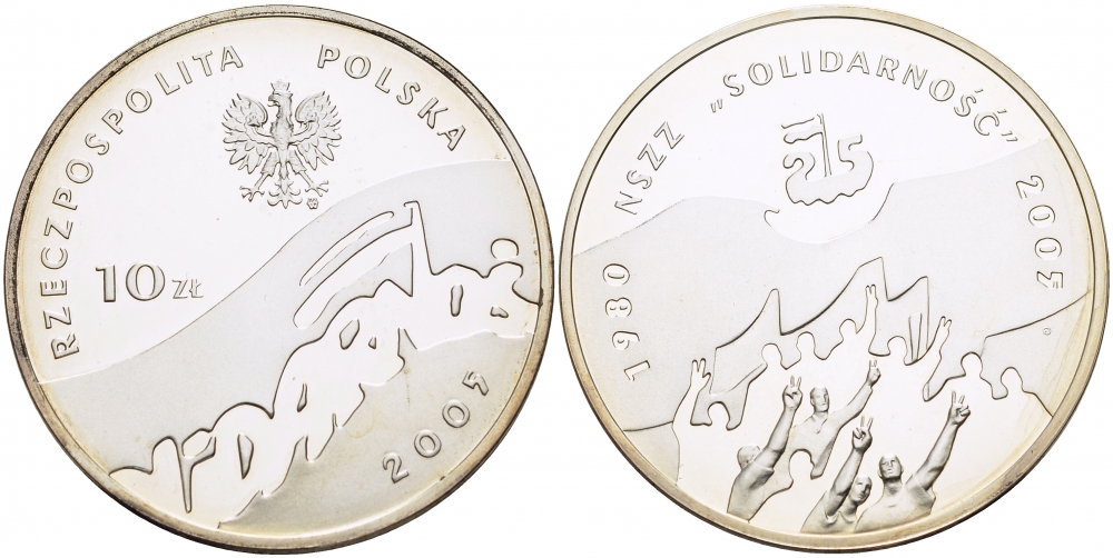 Польша 10 злотых 2005 MW, 25 лет независимому профсоюзу "Солидарность" KM 567 серебро PROOF 1087-4-42