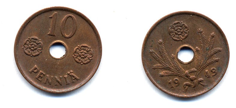 ФИНЛЯНДИЯ 10 ПЕННИ 1943 KM 33.1 медь 51-5031