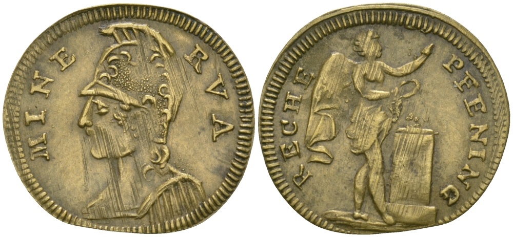 ГЕРМАНИЯ ТОКЕН, ЖЕТОН ND MINERVA, БОГИНЯ МУДРОСТИ, ПЬЕДЕСТАЛ желтый металл 99-1027