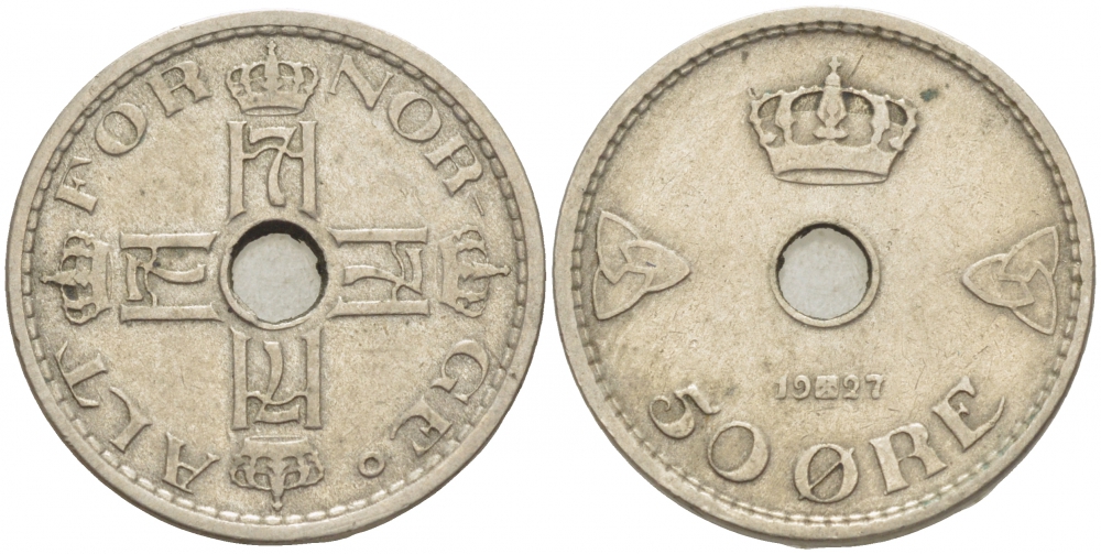 Норвегия 50 эре 1927 Хокон VII (1905-1957) KM 386 медно-никель 3457-955