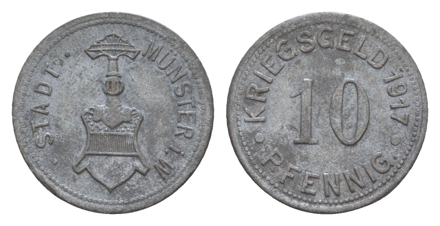 Мюнстер 10 пфеннигов 1917 Funck 350.1, Men18 22667.1 цинк 4659-266