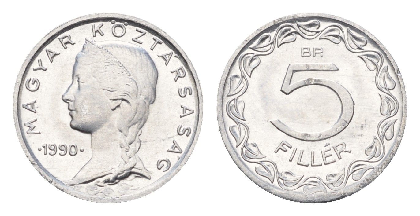 Венгрия 5 филлеров 1990 тираж 10.000 экземпляров KM 674 алюминий BU 5010-1511