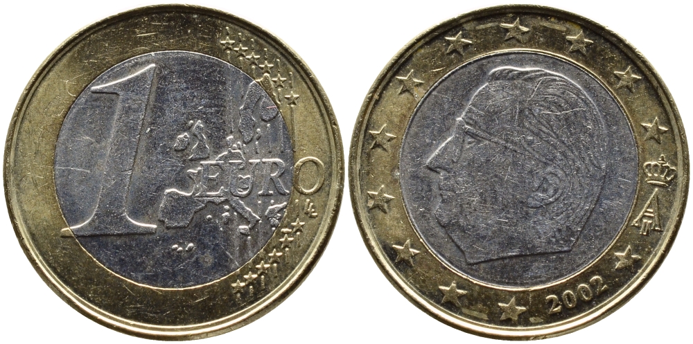 БЕЛЬГИЯ 1 ЕВРО 2002 АЛЬБЕРТ II KM 230 биметалл 4390-1122