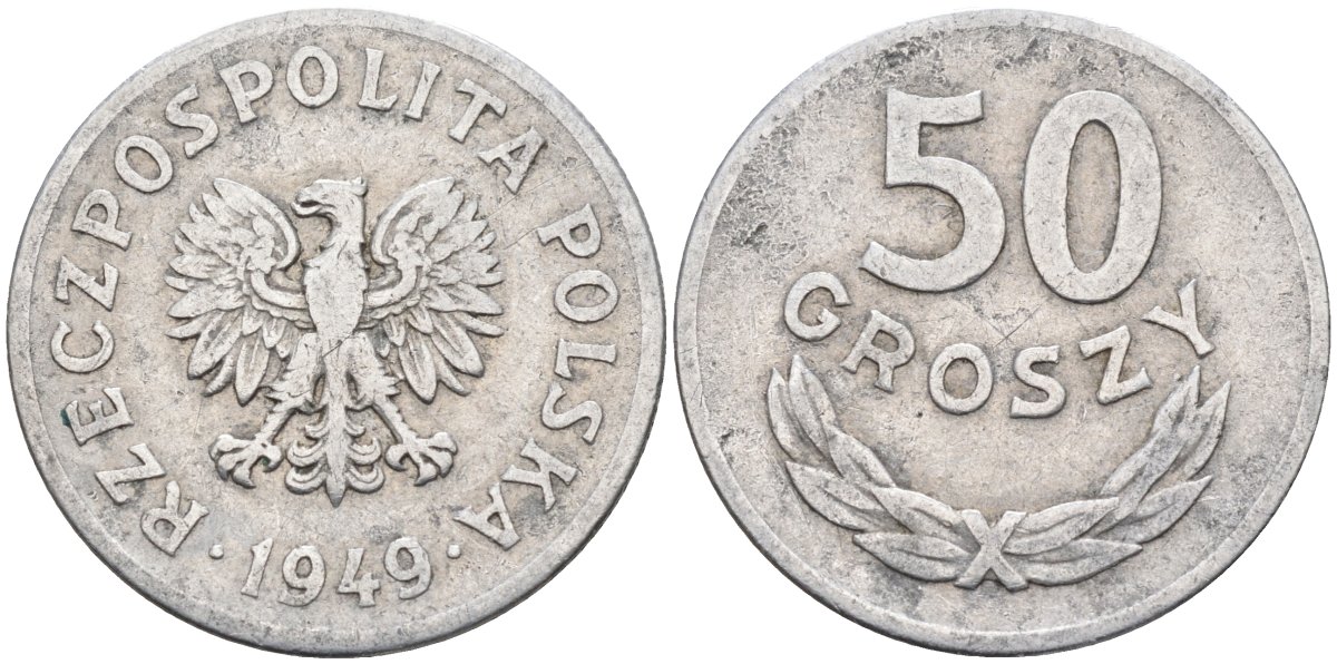 Польша 50 грошей 1949 KM 44а, Parchimowicz 209b алюминий 3336-313