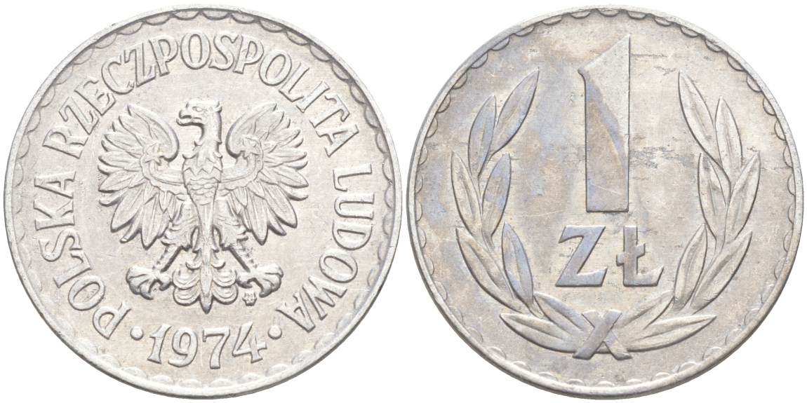 ПОЛЬША 1 ЗЛОТЫЙ 1974 MW KM 49.1 алюминий 68-422