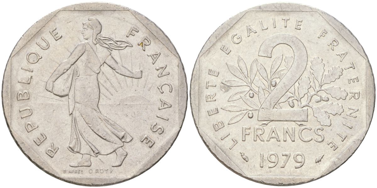 Франция 2 франка 1979 сеятель KM 942.1, Le Franc 272.3 никель 4159-1013