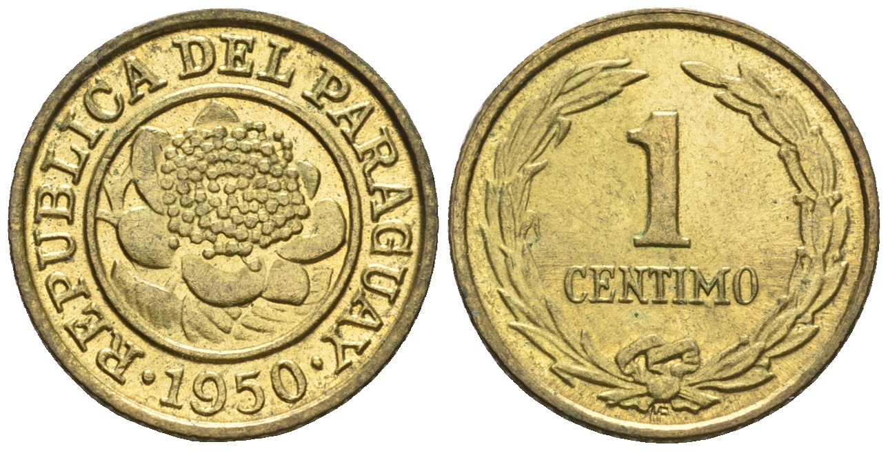 Парагвай 1 сентимо 1950  KM 20 алюминиевая бронза  aUNC  220-964