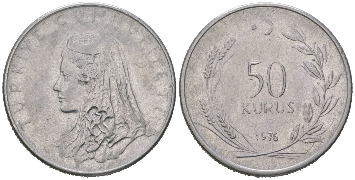 Турция 50 курушей 1976 Анатолийская невеста KM 899 нержавеющая сталь 4582-344