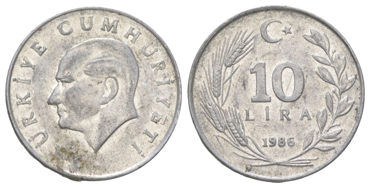 Турция 10 лир 1986 KM 964 алюминий 4628-1026