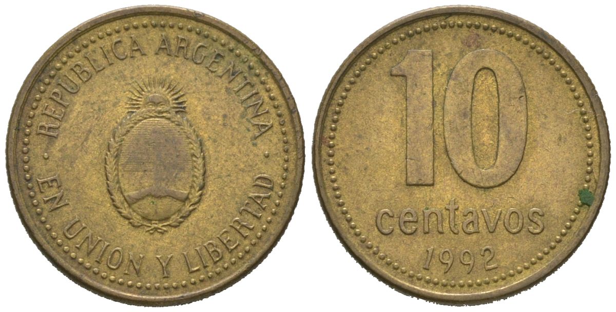 Аргентина 10 сентаво 1992 KM 107 алюминиевая бронза 4580-535