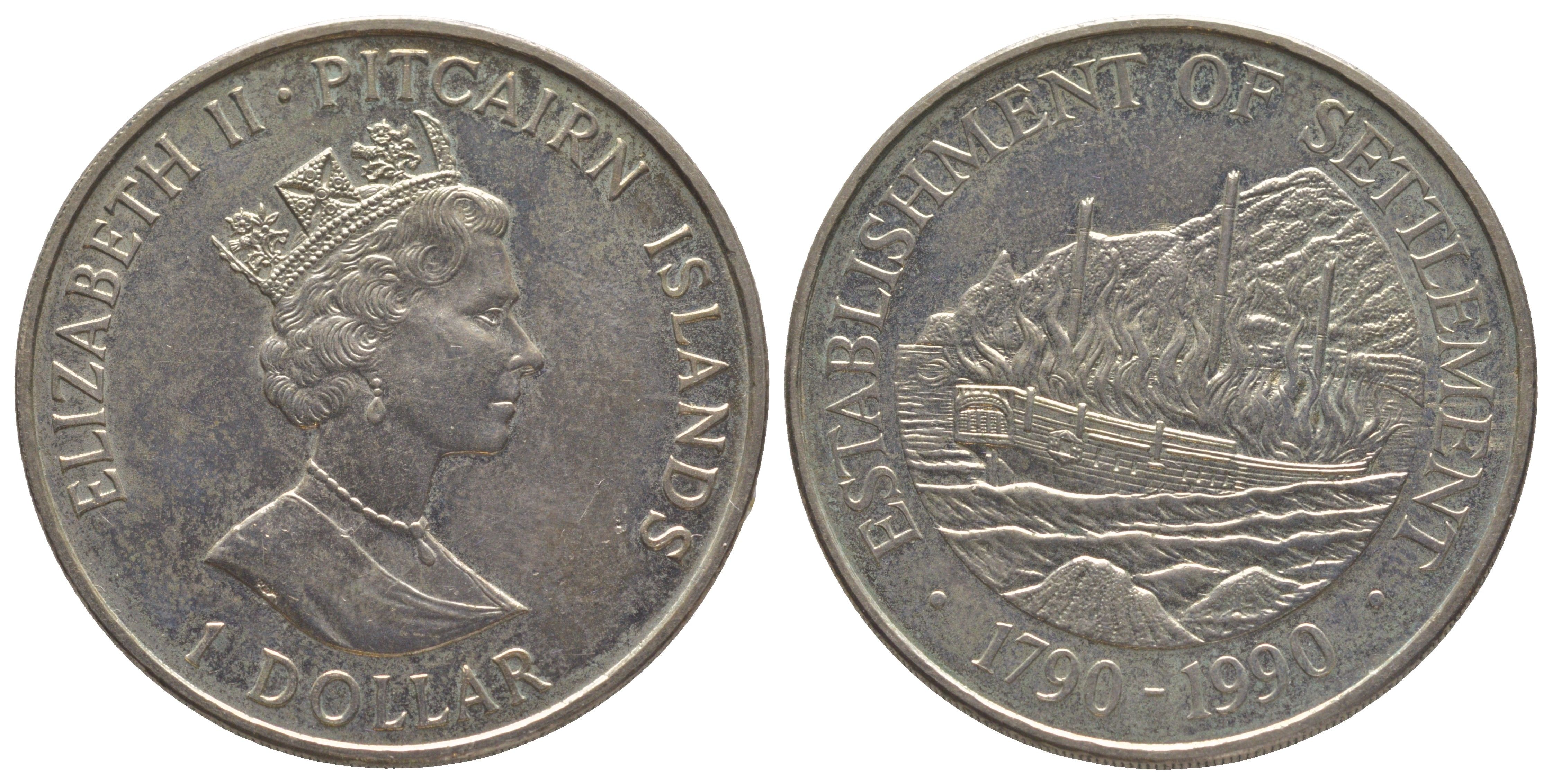 Острова Питкэрн 1 доллар 1990 200 лет созданию поселения KM 7 медно-никель BU 3896-1213