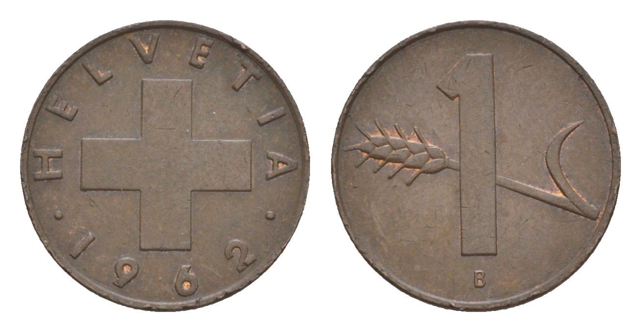 Швейцария 1 раппен 1962 B KM 46 бронза 3458-142