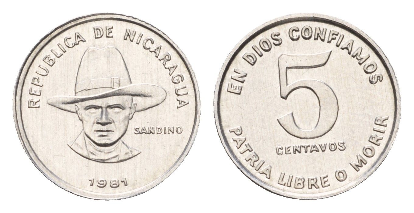 Никарагуа 5 сентаво 1981 год-тип KM 49 алюминий UNC 51-5052