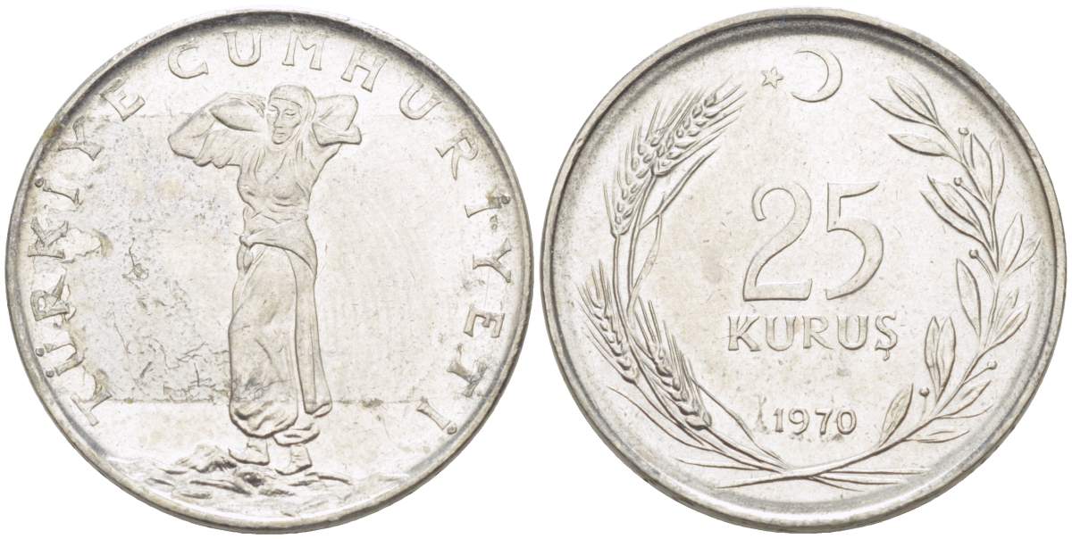ТУРЦИЯ 25 КУРУШЕЙ 1970 KM 892.3 нержавеющая сталь 4525-552