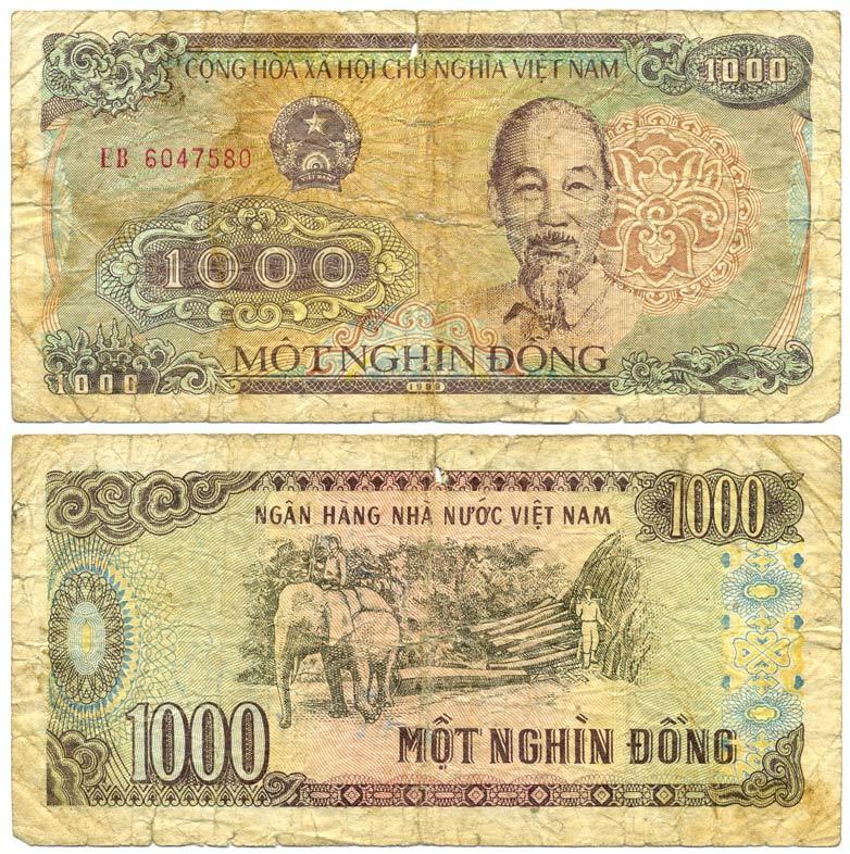 Вьетнам 1000 донгов 1988 Хо Ши Мин, маленькая серия Pick 106а бумага 8592-18-3-1