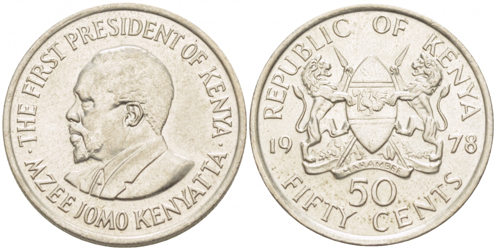 Кения 50 центов 1978 Джомо Кениата KM 13 медно-никель 213-757