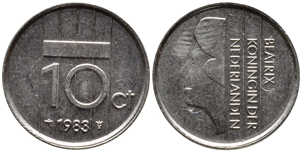 НИДЕРЛАНДЫ 10 ЦЕНТОВ 1983 БЕАТРИКС KM 203 никель 4392-431