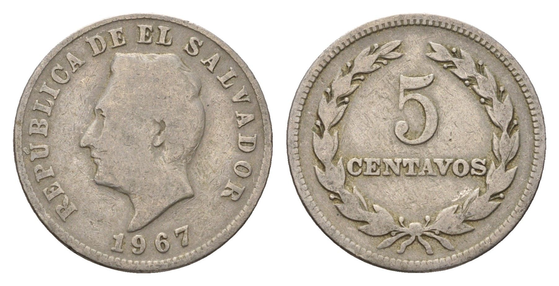 Сальвадор 5 сентаво 1967 KM 134 медно-никель 4673-1224