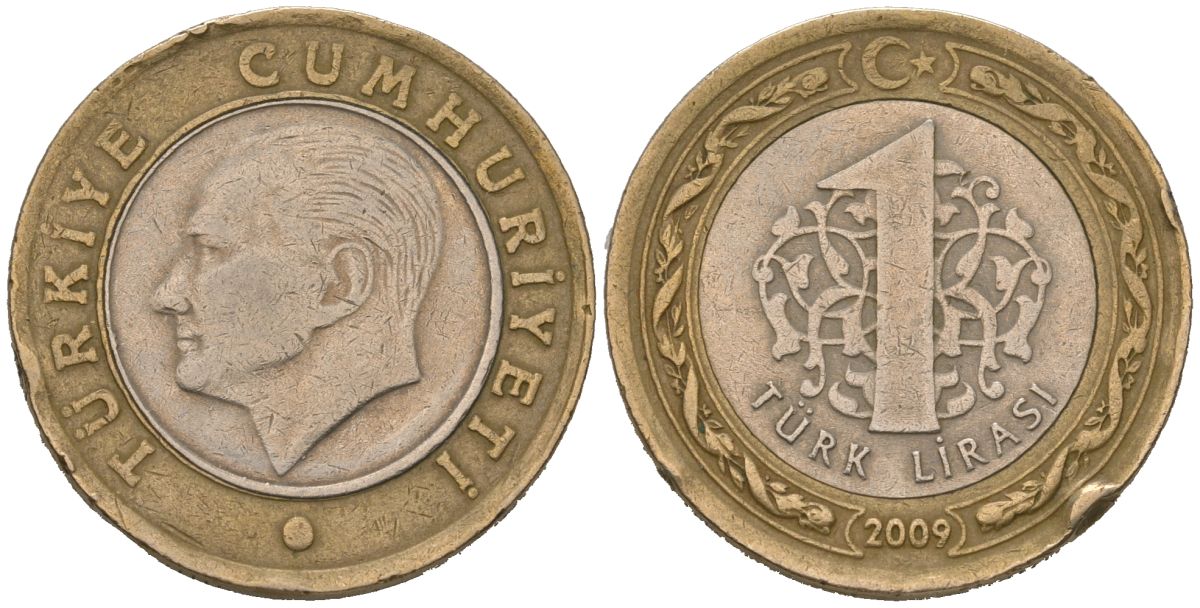 Турция 1 лира 2009 Кемаль Ататюрк KM 1244 биметалл 4561-1152