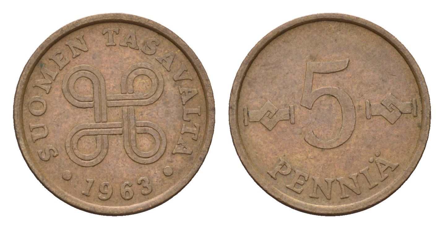 Финляндия 5 пенни 1963 KM 45 медь 4684-169