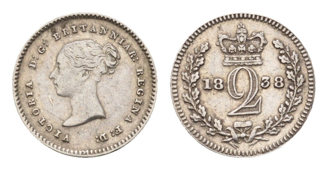 Великобритания 2 пенса 1838 Виктория (1837-1901), были отчеканены для обращения в Британской Гвиане и некоторых частях Британской Вест-Индии KM 729, Spink 3914E серебро 603-1531