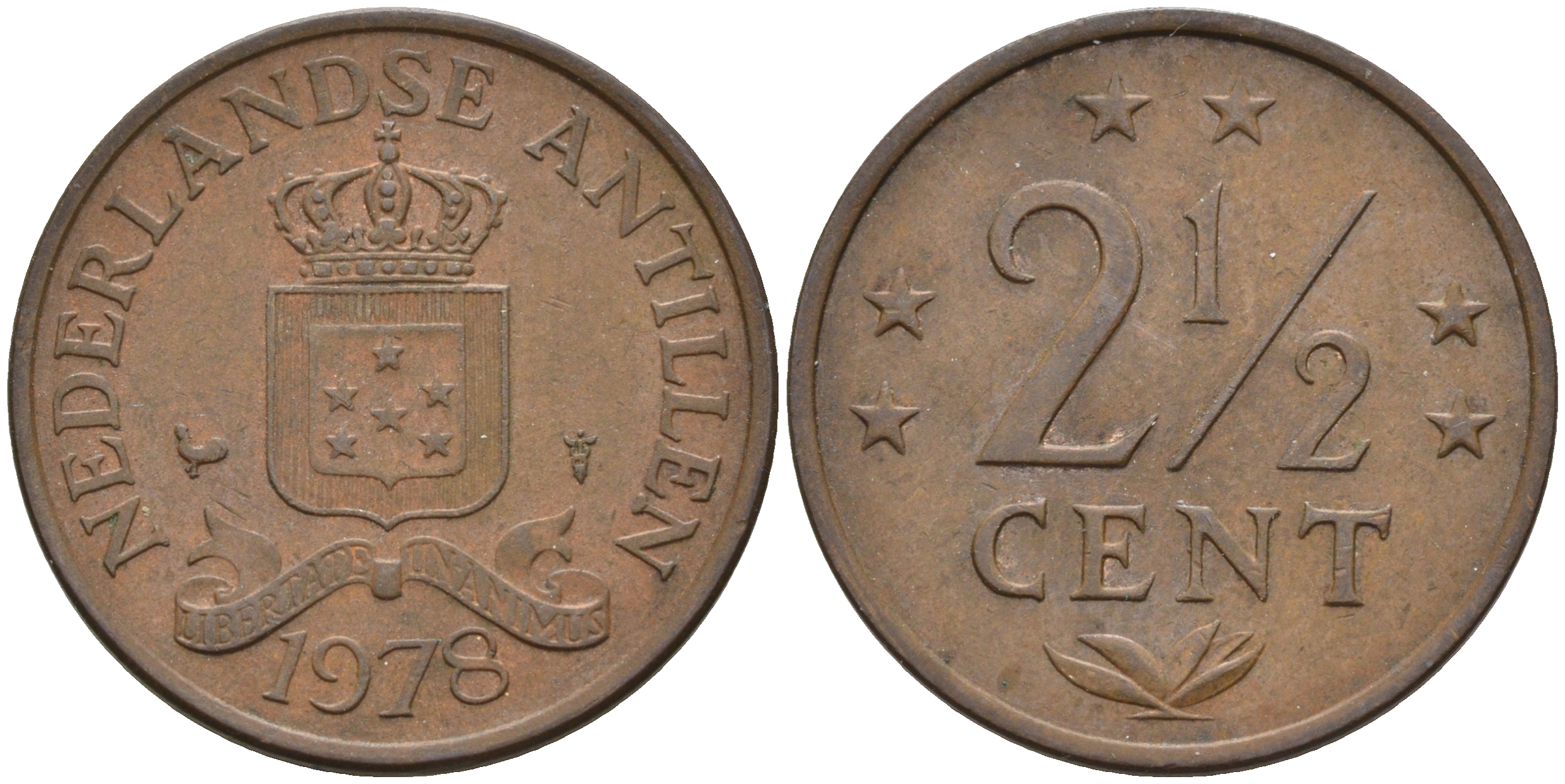 Нидерландские Антилы 2 1/2 цента 1978 Юлиана (1948-1980) KM 9 бронза 4595-432