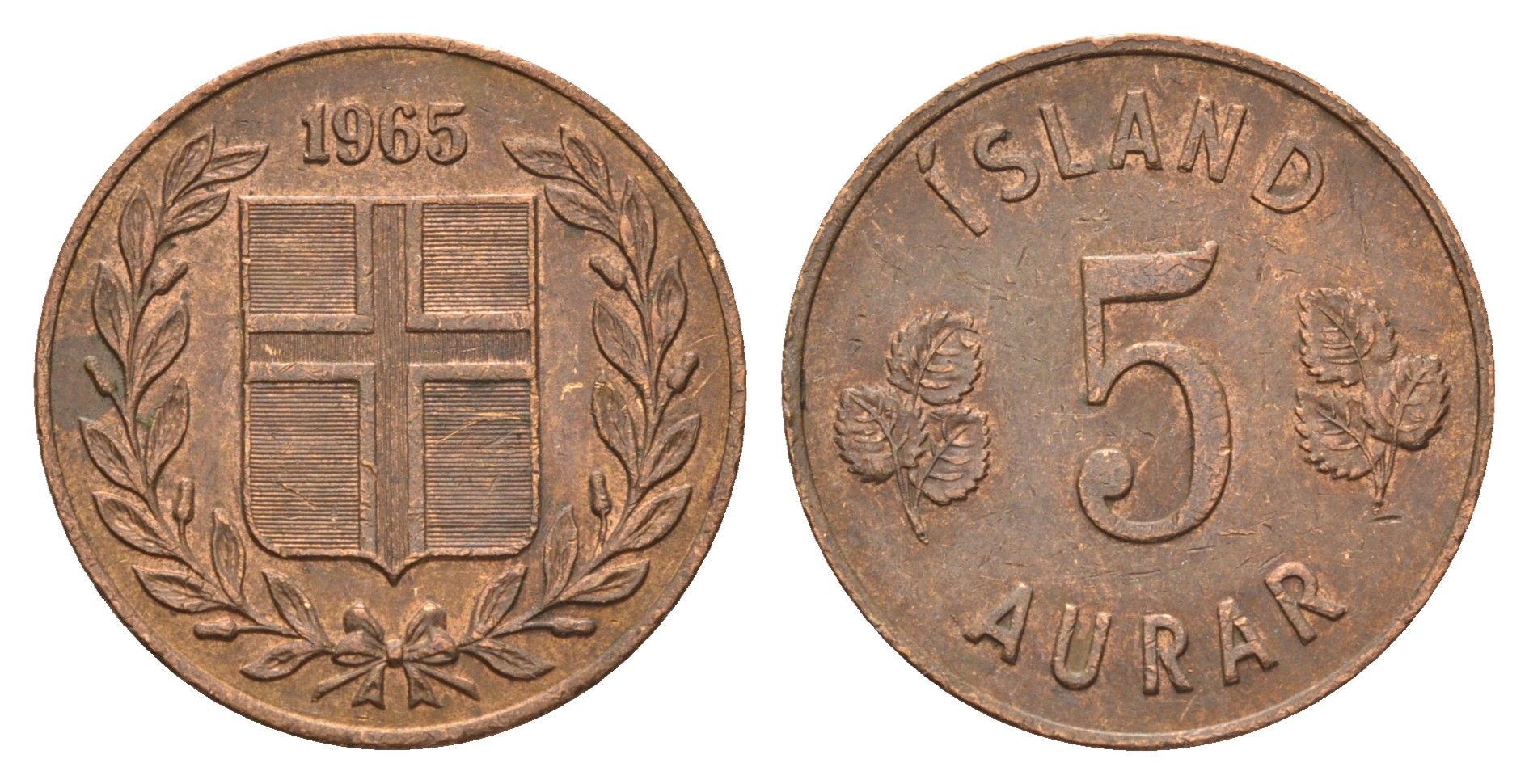 Исландия 5 эйре 1965 KM 9 бронза 4691-342