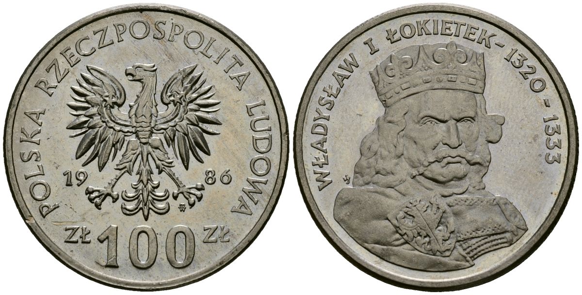 Польша 100 злотых 1986 MW, серия польские правители, Владислав I Локетек (1320-1333) KM 160, Parchimowicz 413b медно-никель 4168-916