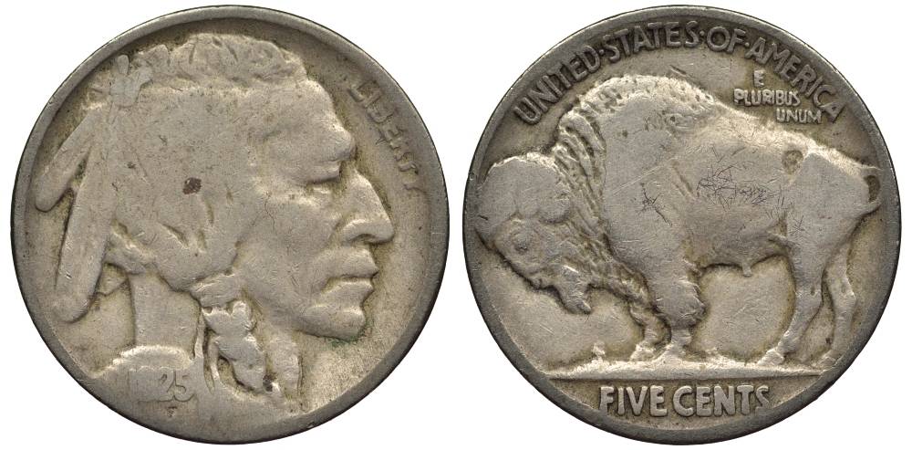 США 5 ЦЕНТОВ 1925 ИНДЕЕЦ, БИЗОН KM 134 медно-никель 27-626