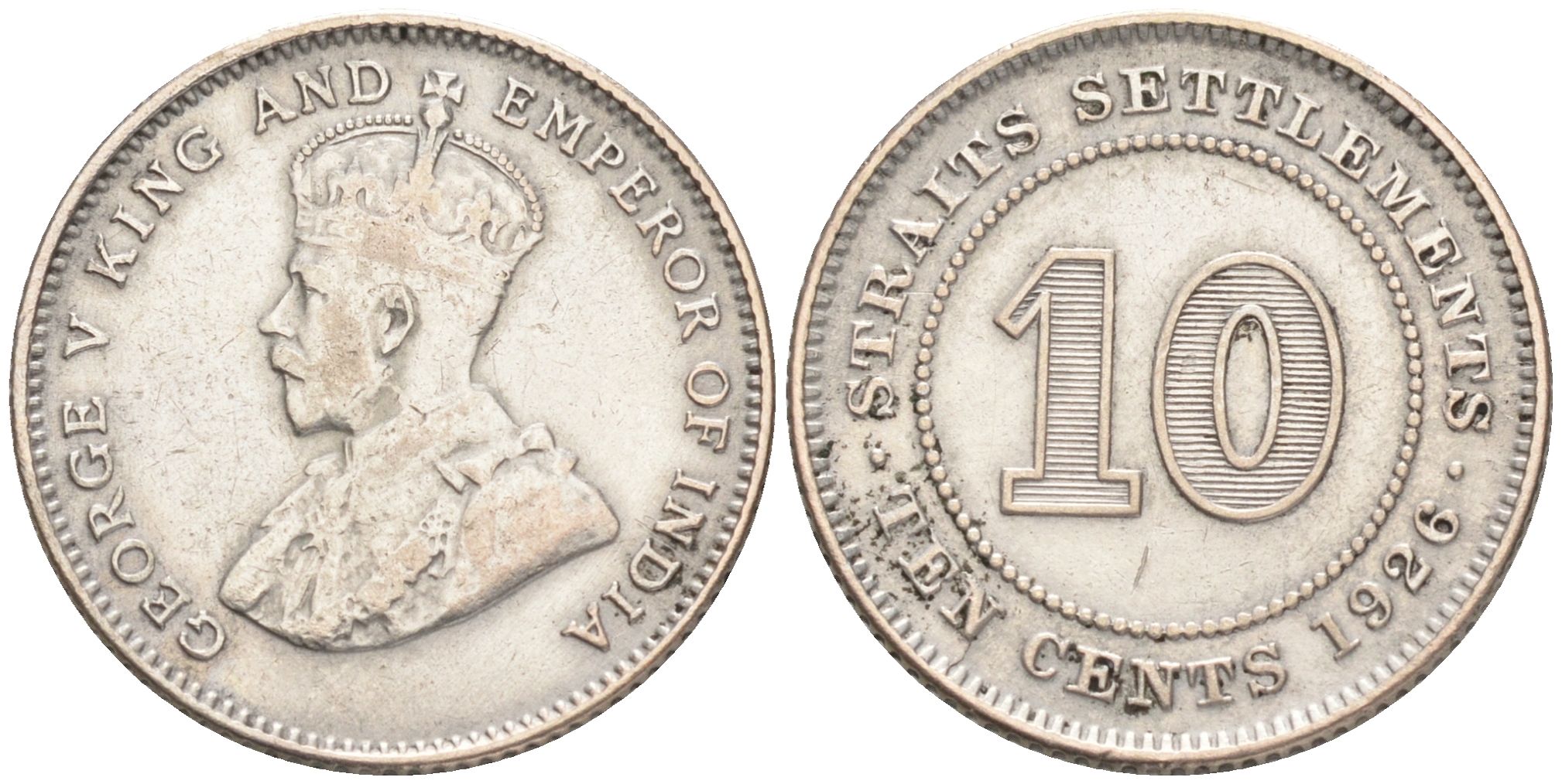Стрейтс-Сетлментс 10 центов 1926 Георг V (1910-1936) KM 29b серебро 192-248