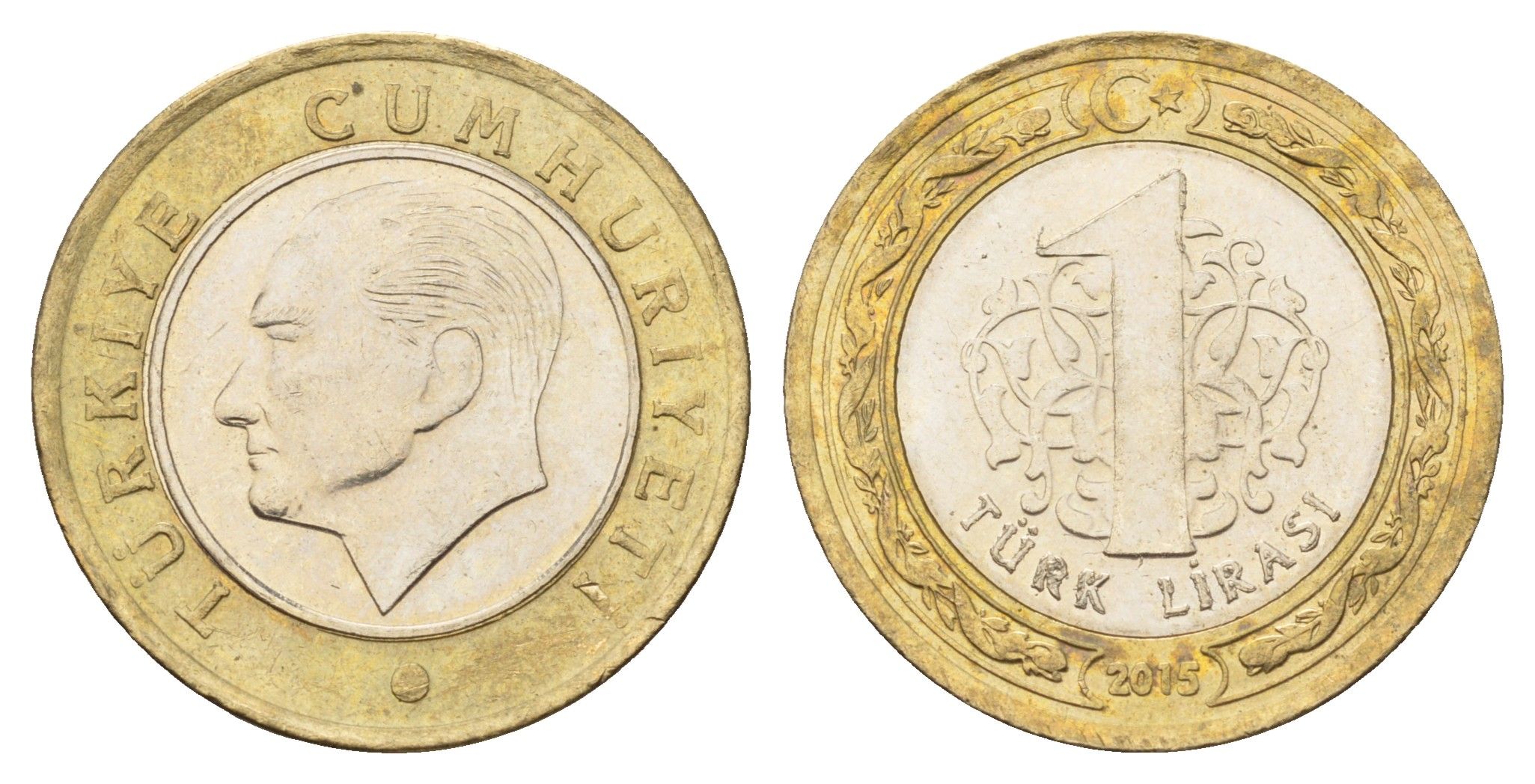 Турция 1 лира 2015 Кемаль Ататюрк KM 1244 биметалл UNC 4675-217